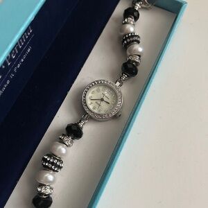 Bella Perlina Black and Silver Beaded Women's Watch
